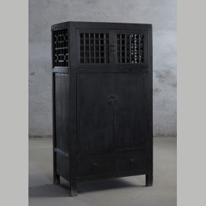 Origineel kabinet 4 deurs & 4 lades zwarte patina